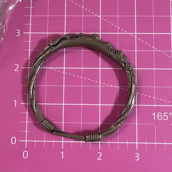 Vtg Dragon Head Double Oriental Theme Tibetan Handmade Silver Bangle Bracelet - Picture 7 of 10